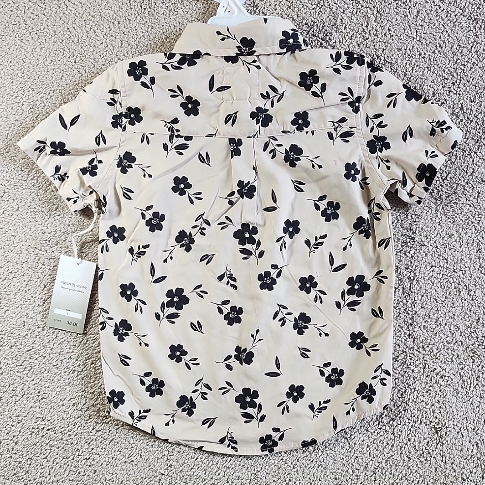 Kids Floral Button-Down Shirt - Beige and Black - Picture 4 of 4